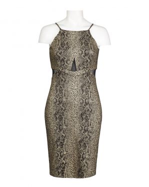 Bebe Mesh Animal Foil Print Bodycon Dress
