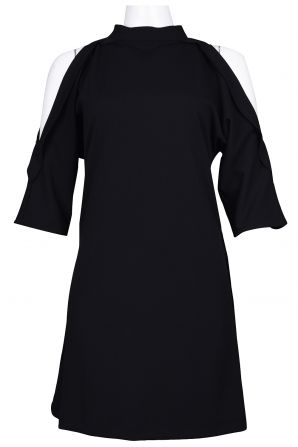 Bebe High Neckline Open Shoulder Ponte Scuba Dress