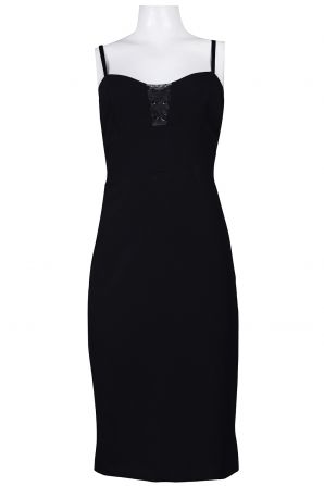 Bebe Spaghetti Strap Chest Detail Crepe Sheath Dress