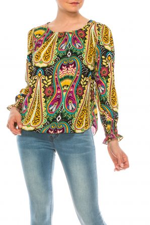 Jessica Rose Printed Blouse with Slightly Puffed Sleeves