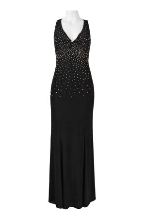 Cachet V-Neck Sleeveless Embellished String Back Zipper Back Jersey Dress