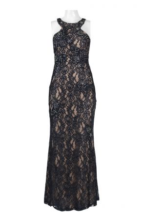 Cachet Halter Cutout Back Bodycon Embellishes Lace Dress