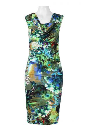 Carre Noir Cowl Neck Sleeveless Bodycon Floral Print Rayon Dress
