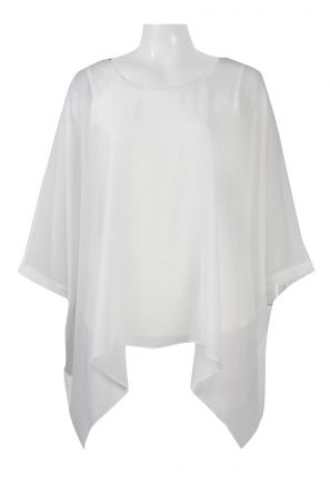 Carre Noir Scoop Neck Cape Sleeve Solid Chiffon Top