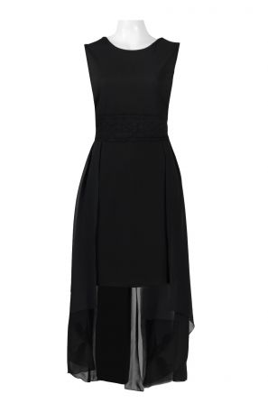 Carre Noir Scoop Neck Sleeveless Zipper Back Solid Crepe & Chiffon Dress