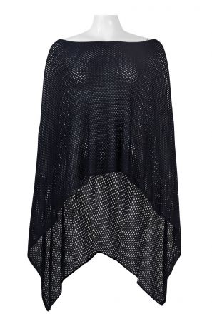 Carre Noir Boat Neck Cape Sleeve Eyelet High Low Hem Solid Rayon Top