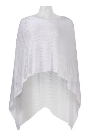 Carre Noir Boat Neck Cape Sleeve Eyelet High Low Hem Solid Rayon Top