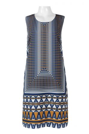 Carre Noir Scoop Neck Sleeveless Zipper Back Multi Print Chiffon Dress