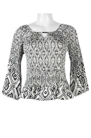Carre Noir Square Neck Long Sleeve Multi Print Silk Top