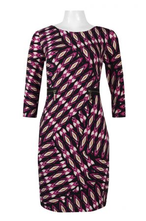 Chetta B Boat Neck 3/4 Sleeve Zipper Back Bodycon Multi Print Jersey Dress