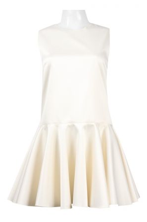 Cynthia Rowley Crew Neck Sleeveless Zipper Back Flutter Hem Satin Dress