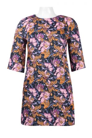 Cynthia Rowley Crew Neck 3/4 Sleeve Zipper Back Multi Print Twill Dress