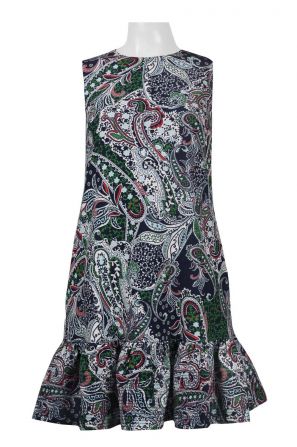 Cynthia Rowley Crew Neck Sleeveless Zipper Back Flutter Hem Multi Print Polyester Dress