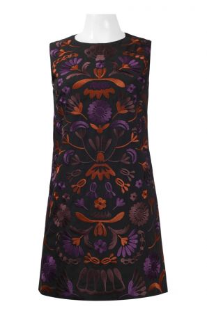 Cynthia Rowley Crew Neck Sleeveless Zipper Back Embroidered Crepe Dress