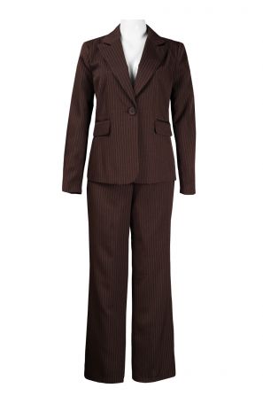 Danillo Low Neckline Flap Detail Stripe Pattern Twill Pants Set