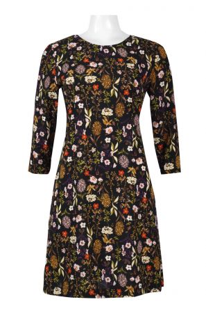 Danillo Boutique Scoop Neck 3/4 Sleeve Keyhole Back Floral Print Viscose Dress