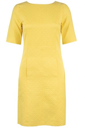 David Ash Twill Pattern Elbow Sleeve Boat Neck Sheath Dress