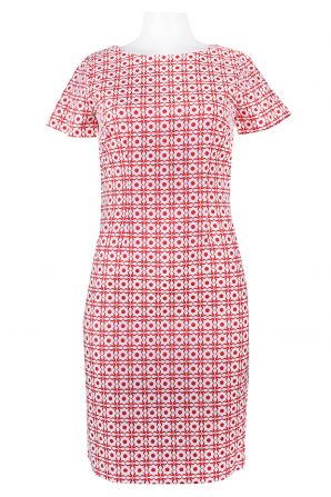 David Ash Short Sleeve Boat Neckline Zipper Back Twill Patten Dress