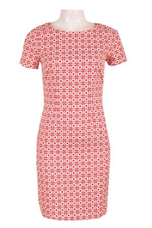 David Ash Short Sleeve Boat Neckline Zipper Back Twill Patten Dress