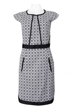 David Ash Cap Sleeve Piping Detail Twill Sheath Dress