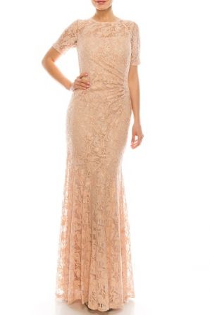 Decode Half Sleeve Boat Neckline Mermaid Cut Floral Lace Dress