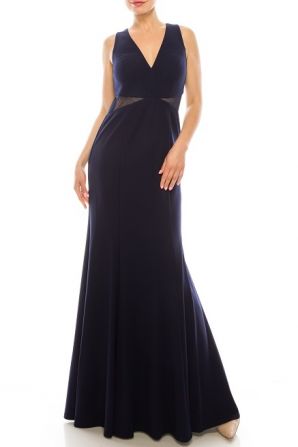 Decode V-Neck Sleeveless Illusion Zipper Back Bodycon Solid Crepe Mesh Dress
