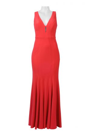 Decode V-Neck Sleeveless Zipper Back Bodycon Piping Detail Flutter Hem Solid Jersey Dress