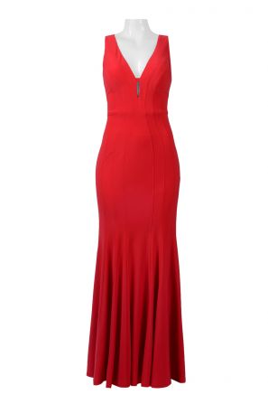 Decode V-Neck Sleeveless Zipper Back Bodycon Piping Detail Flutter Hem Solid Jersey Dress