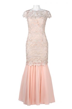 Decode Illusion Short Sleeve Floral Lace Cutout Back Mermaid Chiffon Dress