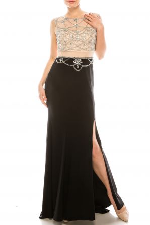Decode Scoop Neck Sleeveless Cutout Back Embellished Jersey Mesh Dress