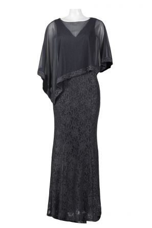 Decode Scoop Neck Asymmetrical Cape Sleeve Embellished Embroidered Mesh Dress