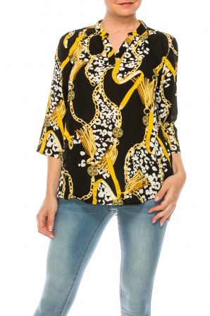 Profile Apparel Cheetah Chain Black 3/4 Sleeve Relax Fit Top