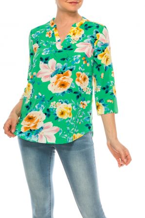 Profile Apparel Lime Floral 3/4 Sleeve Relax Fit Top