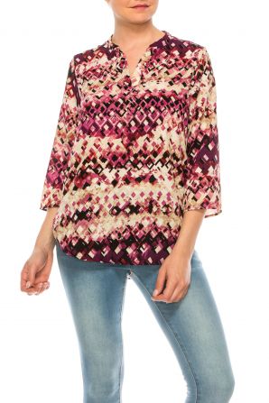 Profile Apparel Purple Tan 3/4 Sleeve Relax Fit Top