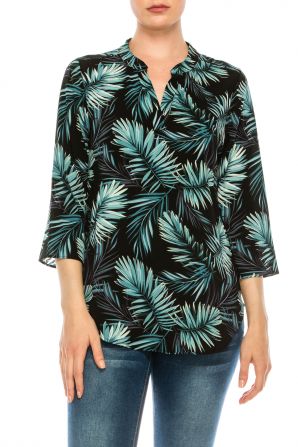 Profile Apparel Black Green Palm 3/4 Sleeve Relax Fit Top