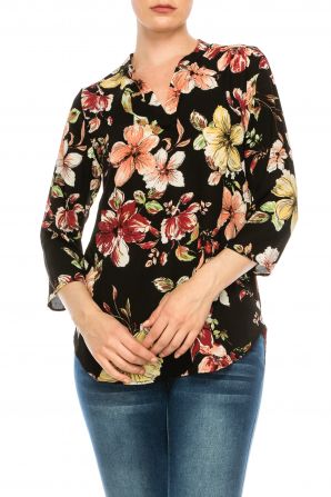 Profile Apparel Black Wine Yellow 3/4 Sleeve Relax Fit Top