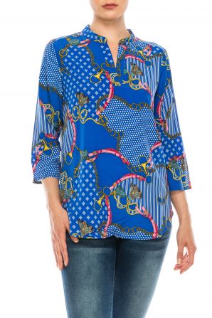 Profile Apparel Blue Chain 3/4 Sleeve Relax Fit Top