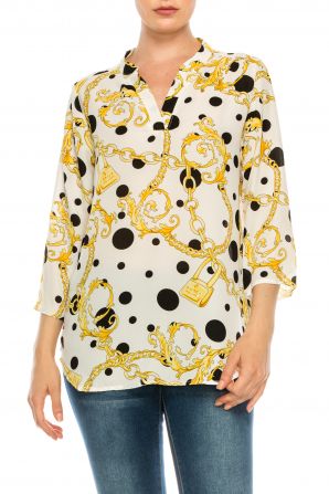 Profile Apparel Dot Chain White 3/4 Sleeve Relax Fit Top