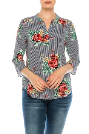 Profile Apparel Navy Rose 3/4 Sleeve Relax Fit Top