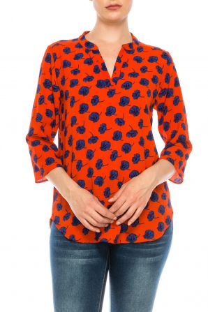 Profile Apparel Orange Blue Poppy 3/4 Sleeve Relax Fit Top