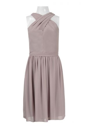 Donna Morgan Crossed Front Pleated Ruched Solid Chiffon Dress