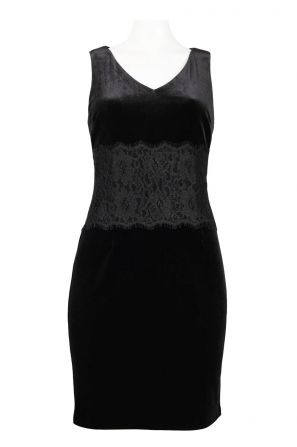 Donna Morgan V-Neckline Lace Inset Velvet Sheath Dress