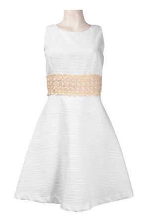 Donna Morgan Sleeveless Embellished Waist Textured Cotton Blend Flare Dress