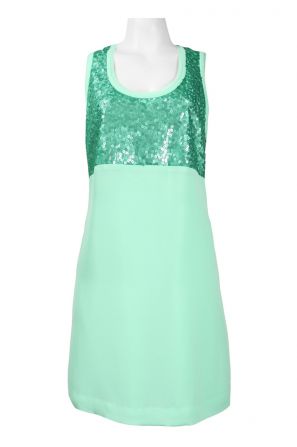 Donna Morgan Scoop Neckline Razor Back Sequin Detail Chiffon Dress