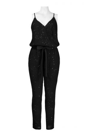 Donna Morgan Adjustable Strap Bow Tie Detail Sequined Chiffon Skinny Jumpsuit