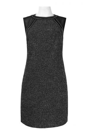 Donna Morgan Sleeveless Round Neck Embellished Metallic Boucle Tweed Dress