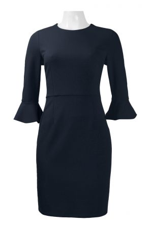 Donna Morgan Crew Neck Circular Flounce Sleeve Zipper Back Bodycon Solid Stretch Crepe Dress