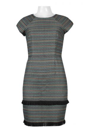 Donna Morgan Crew Neck Cap Sleeve Zipper Back Multi Print Twill Dress