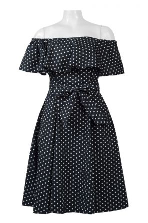Donna Morgan Off-Shoulder Tie Waist Polka Dot Print Cotton Dress