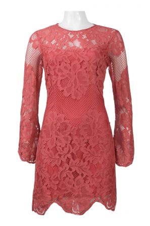Donna Morgan Crew Neck Long Sleeve IllusionZipper Back Solid Lace Dress
